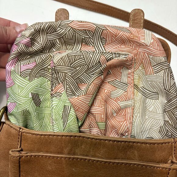 THE SAK Leather Crossbody Bag Pockets Tan Brown Adjustable Cane Ribbon Detail - Picture 9 of 11